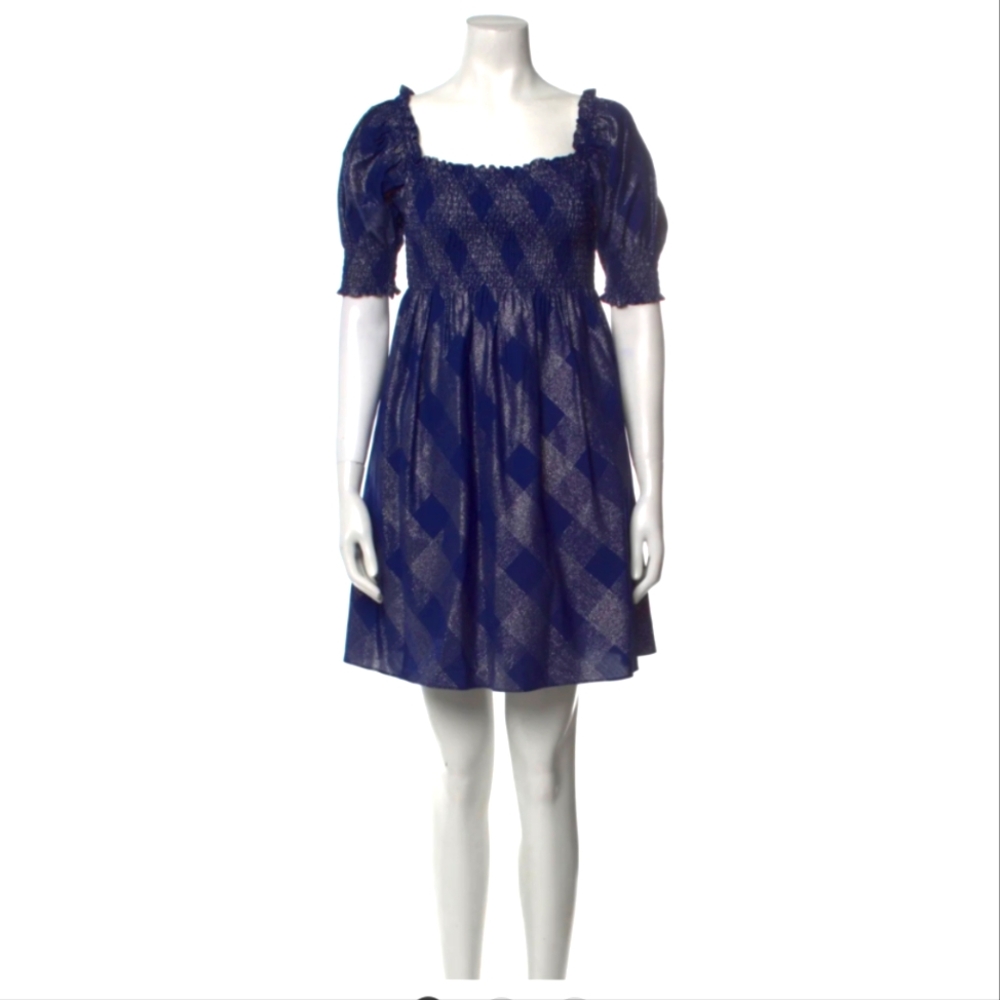 Elegant Blue Checkered Dress
